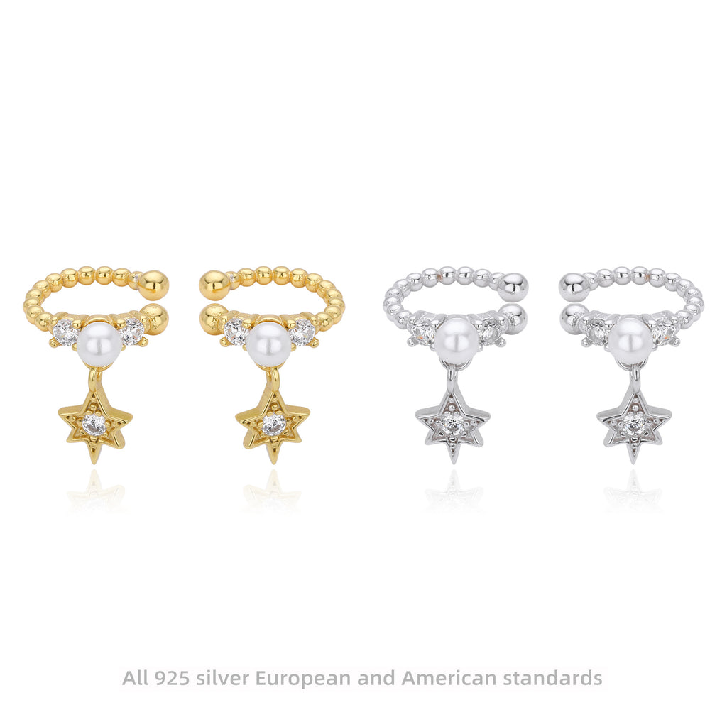 Damen Ohrringe aus 925er Sterlingsilber mit Zirkon-Sternen und Perlen Shop Nory