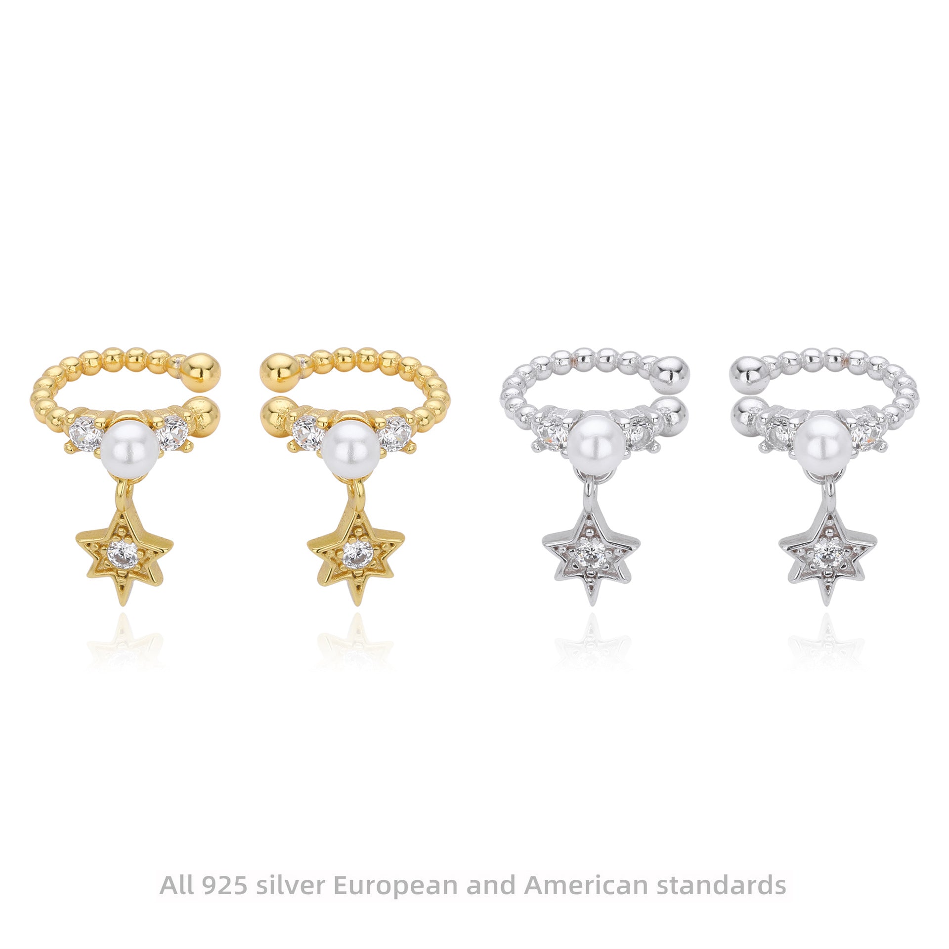 Damen Ohrringe aus 925er Sterlingsilber mit Zirkon-Sternen und Perlen Shop Nory