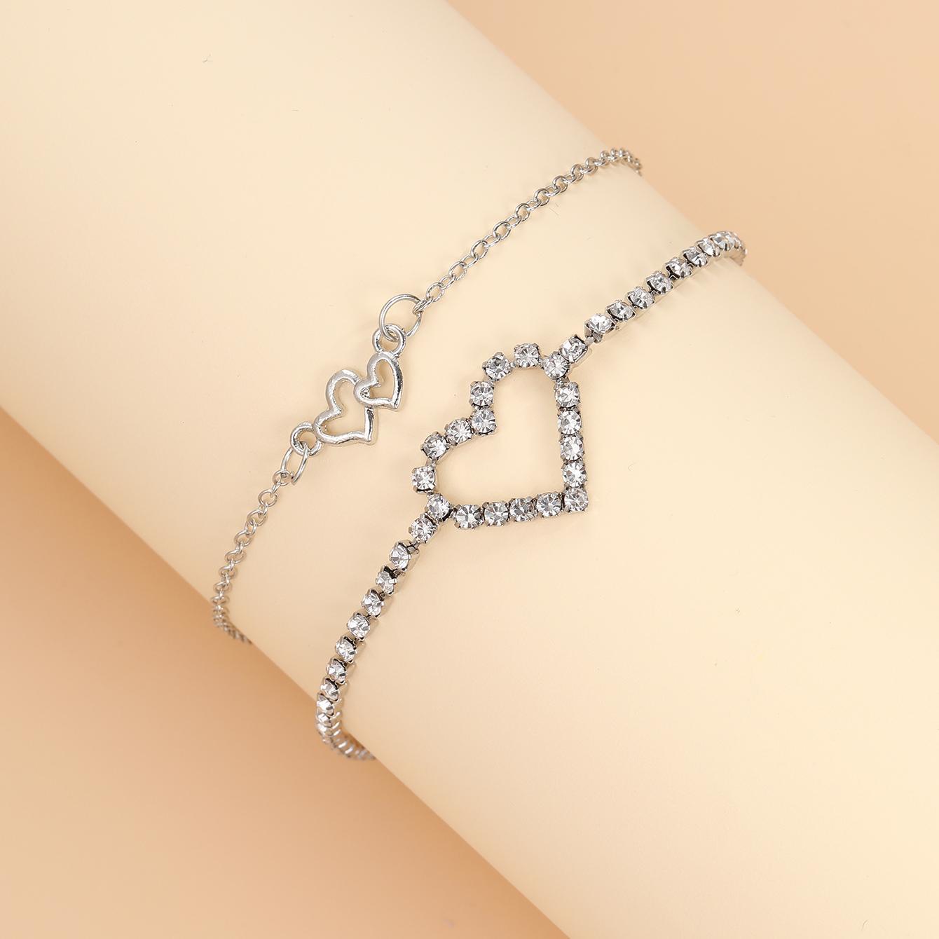 Damen Fußkettchen mit herzförmigem Design und funkelnden Strasssteinen Shop Nory