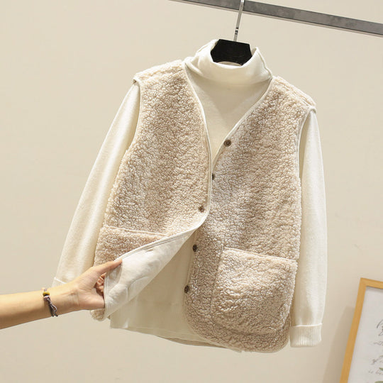 Damen Ärmellose Teddyweste mit Knopfleiste und aufgesetzten Taschen Shop Nory