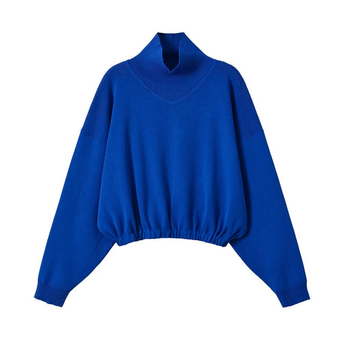Damen Cropped Oversize-Pullover mit Stehkragen‑V‑Schlitz und gerafftem Saum Shop Nory