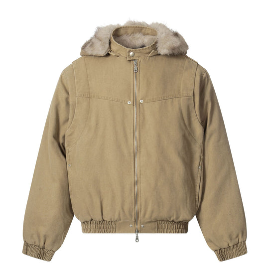Herren Canvas-Bomberjacke mit abnehmbarer Kunstfellkapuze und elastischem Saum Shop Nory