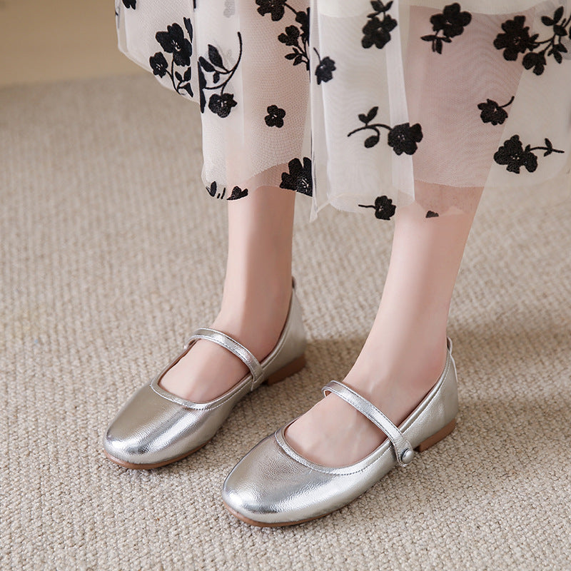 Damen Ballerina-Schuhe mit elegantem Riemen und schimmerndem Obermaterial