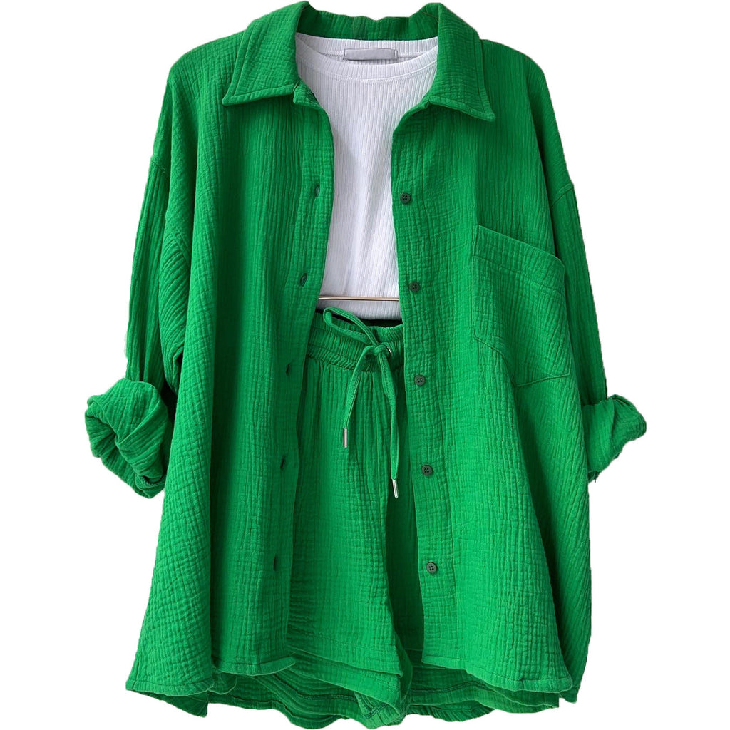 Damen lässiges Oversize-Hemd mit kurzem Schnitt und praktischen Taschen