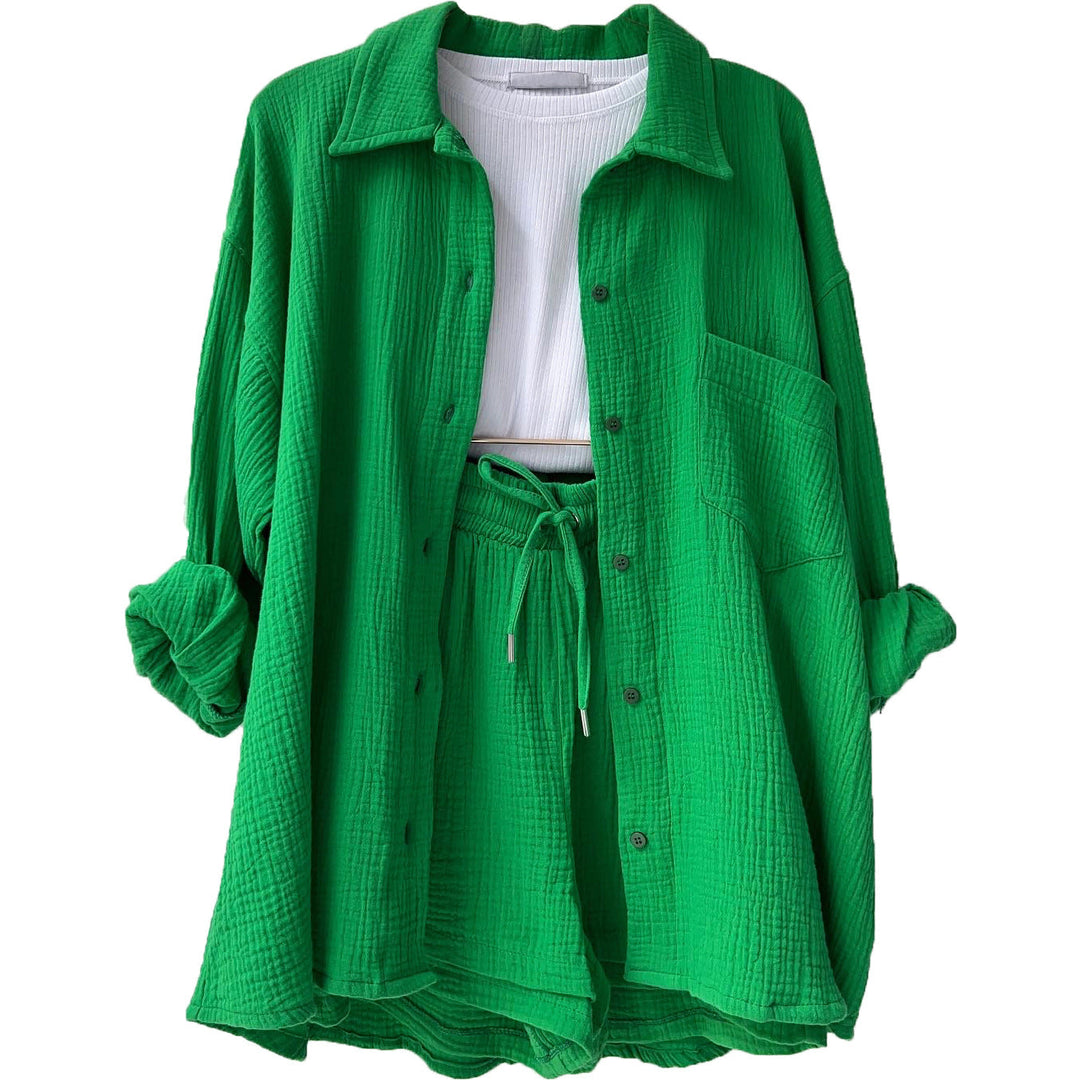 Damen lässiges Oversize-Hemd mit kurzem Schnitt und praktischen Taschen