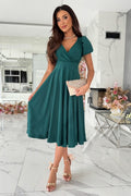 Damen elegantes Midikleid mit Wickeloptik und ausgestelltem Rock