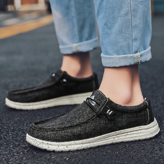 Herren Legerer Canvas-Mokassin-Slipper mit geflochtener Schnürung und gefleckter EVA-Sohle Shopy Nory