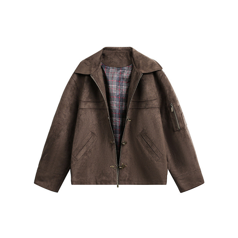 Herren Kurzjacke im Boxy-Format aus Velourslederoptik mit Knebelverschlüssen und Reißverschluss Shop Nory