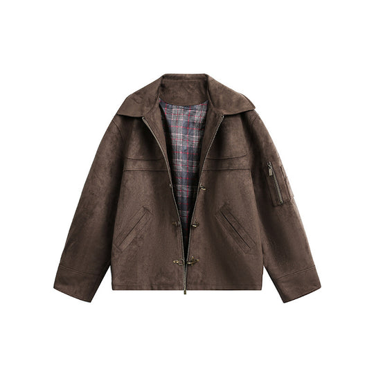 Herren Kurzjacke im Boxy-Format aus Velourslederoptik mit Knebelverschlüssen und Reißverschluss Shop Nory