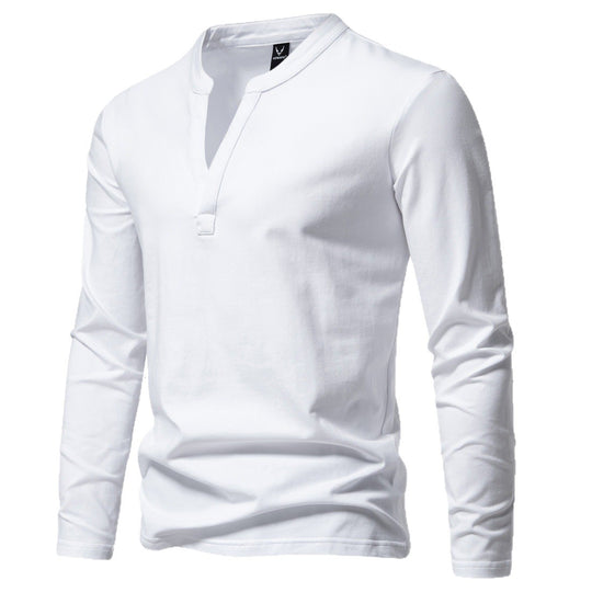 Herren langärmeliges Henleyshirt mit Stehkragen, tiefer V-Öffnung und schmaler Passform Shop Nory