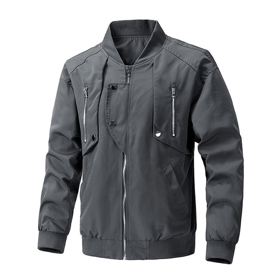 Herren urbane Bomberjacke mit Stehkragen, vertikalen Brustreißverschlüssen und geripptem Saum Shop Nory