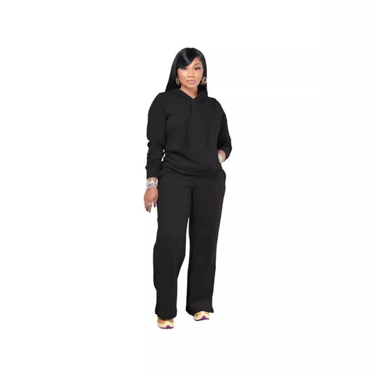 Damen nan Relax-Loungewear-Set mit weitem Highwaist-Palazzo-Jogger, Kapuzenpullover mit Kängurutasche und seitlichem Saumschlitz Shop Nory