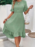 Damen Midi Kleid mit Volants und leichtem Gummizug
