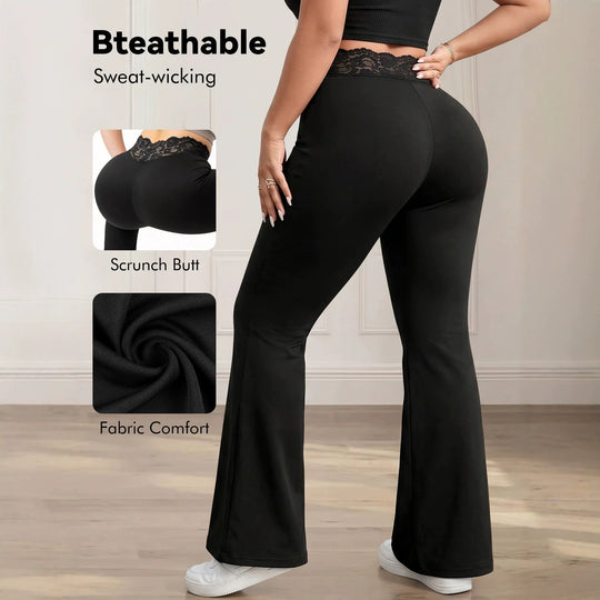 Damen Schlaghose mit hohem Spitzenbund, atmungsaktivem Stretch und sculptendem Sitz Shopy Nory