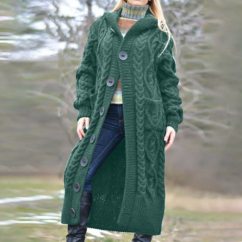 Damen Strickmantel mit Kapuze und Kabelmuster