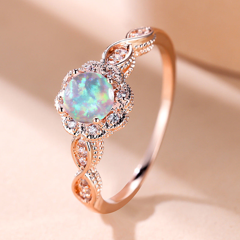 Damen Ring mit funkelndem Opal und floralem Design Shop Nory