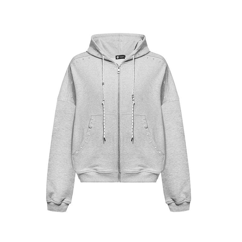 Damen Kapuzen-Zipjacke mit Nietenbesatz und Oversize-Schnitt Shop Nory