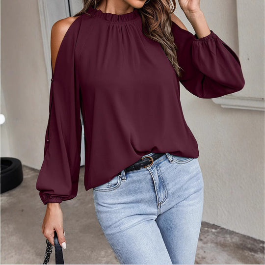 Damen trendige Bluse mit schulterfreier Gestaltung und Puffärmeln