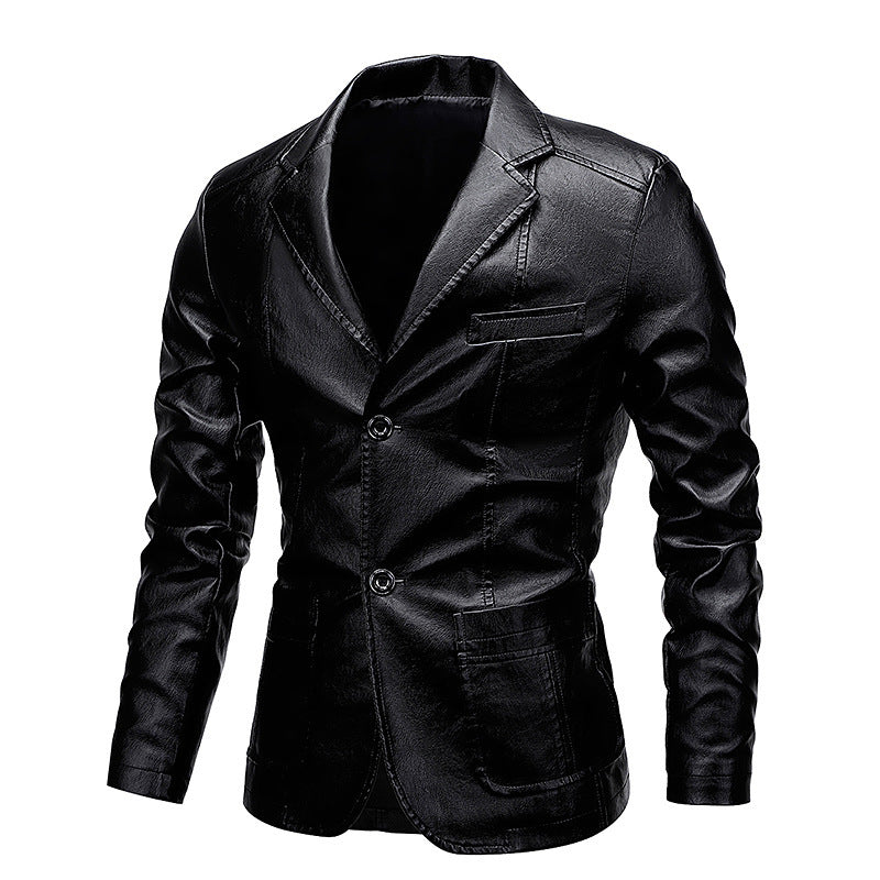 Herren Slim-Fit Kunstleder-Sakko mit Reverskragen und aufgesetzten Pattentaschen Shop Nory