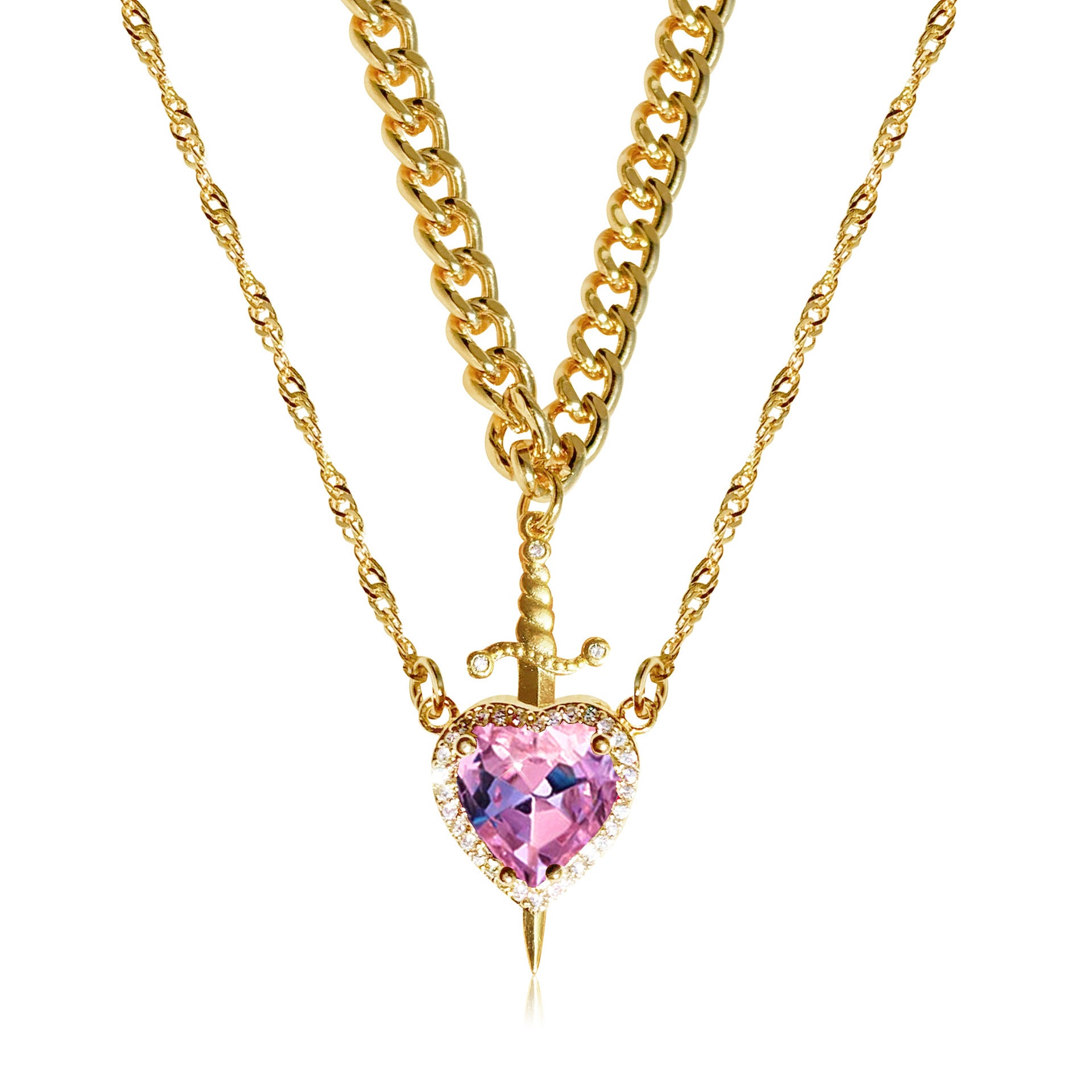 Damen Halskette mit herzförmigem Anhänger und künstlerischem Schwertdesign Shop Nory