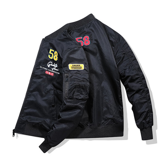 Herren Patchverzierte Piloten‑Bomberjacke aus Nylon mit Ärmeltasche und Rippbündchen Shop Nory