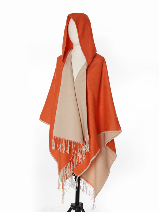 Damen Kapuzencape im Oversize-Überwurf aus Wollmix mit Wendefunktion und Fransensaum Shop Nory