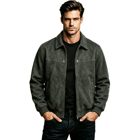 Herren Modische Lederjacke mit klassischem Kragen