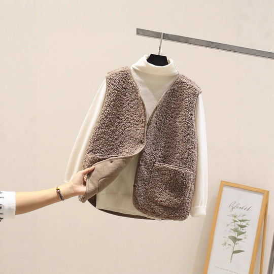 Damen Ärmellose Teddyweste mit Knopfleiste und aufgesetzten Taschen Shop Nory