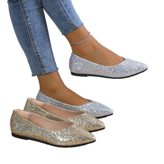 Damen Glitzernde Ballerinas mit spitzem Zehenbereich
