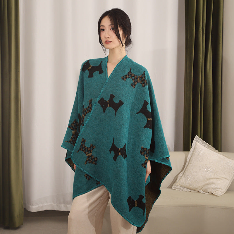 Damen Reversibler Wollmix-Umhang mit Terrier-Jacquardmuster Shop Nory