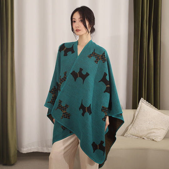 Damen Reversibler Wollmix-Umhang mit Terrier-Jacquardmuster Shop Nory
