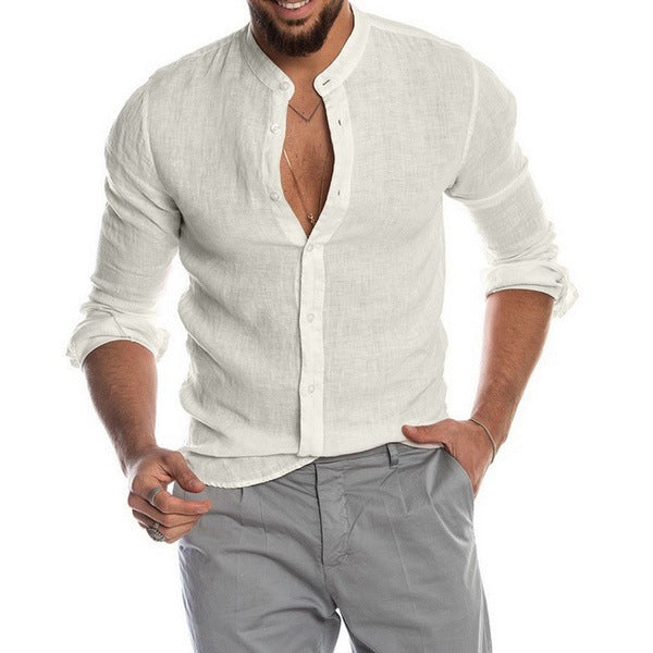 Herren Leinenhemd mit modernem Henley-Ausschnitt und Struktur