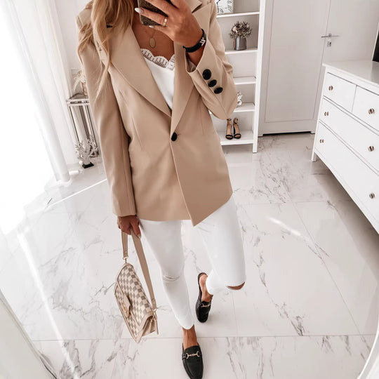 Damen Langblazer mit einreihiger Knopfleiste, tailliertem Schnitt und soften Schulterpolstern Shop Nory