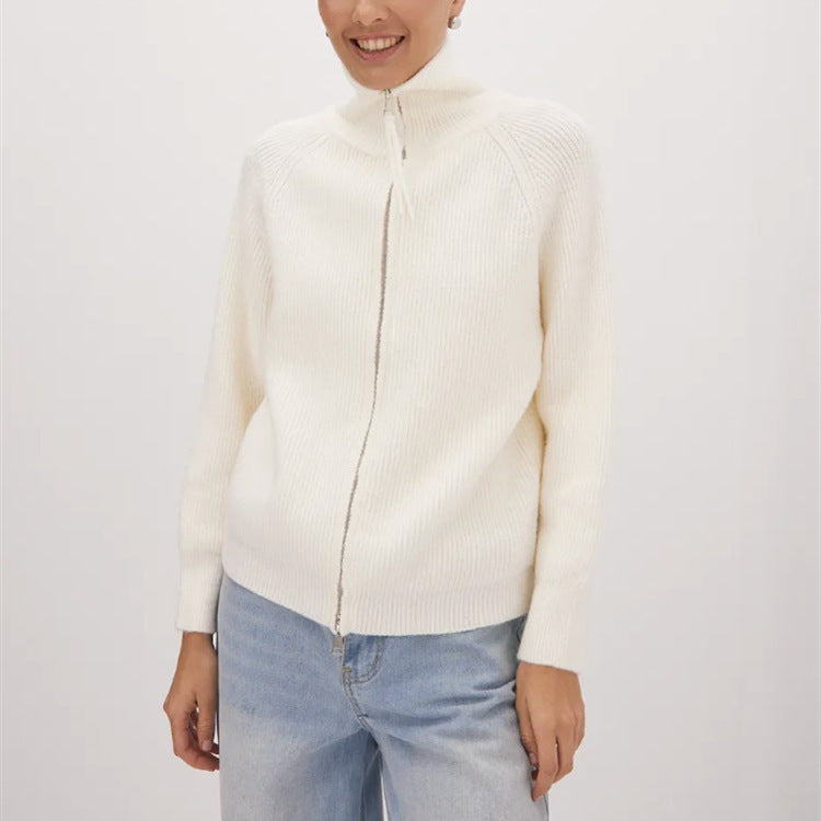 Damen Strickjacke mit hohem Kragen und Reißverschluss