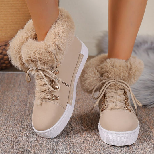 Damen Winterliche Sneaker-Stiefelette mit Kunstfellkragen und Plateau Shop Nory