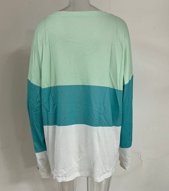 Damen Colorblock V-Ausschnitt Sweatshirt mit Zierknöpfen an den Ärmeln Shop Nory
