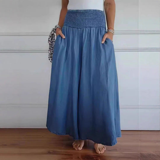 Damen luftige Weite Hose mit elastischem Bund und Taschen