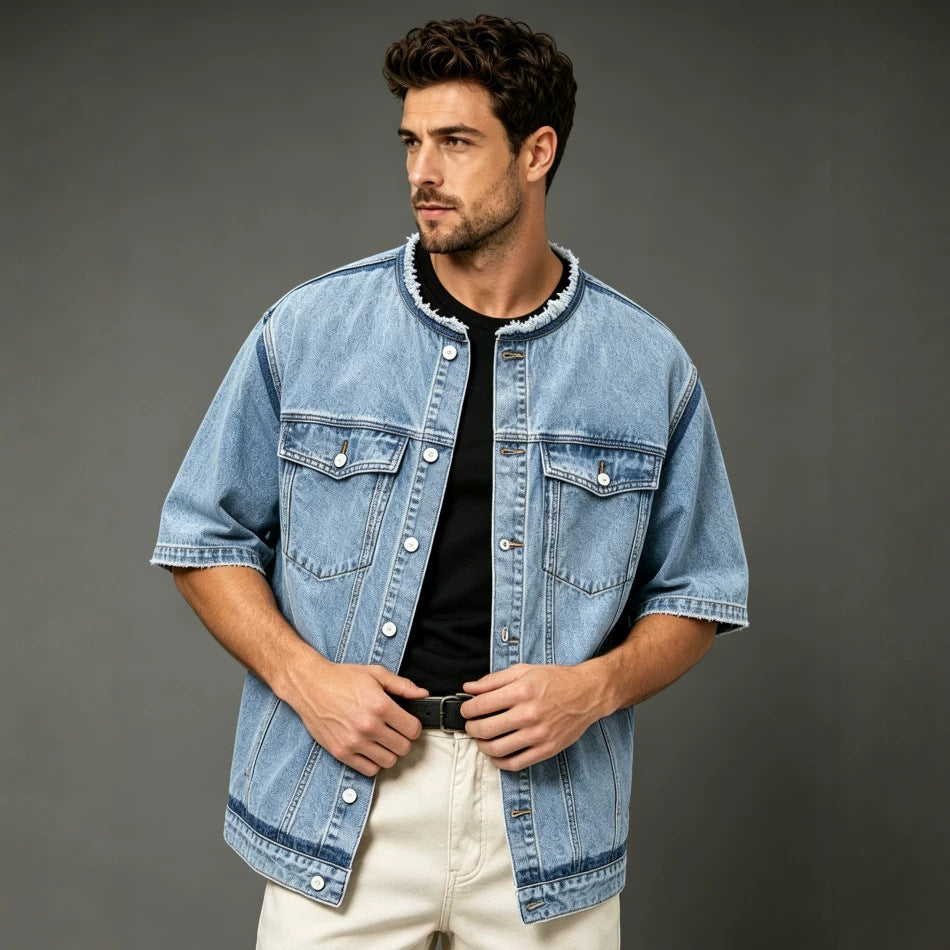 Herren Modische Denimjacke mit Kurzarm