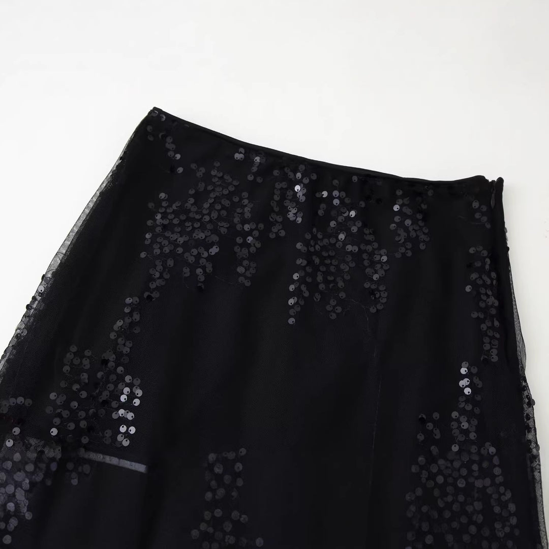 Damen Maxirock aus Tüll mit Paillettenbesatz und innenliegendem Mini-Futter Shop Nory
