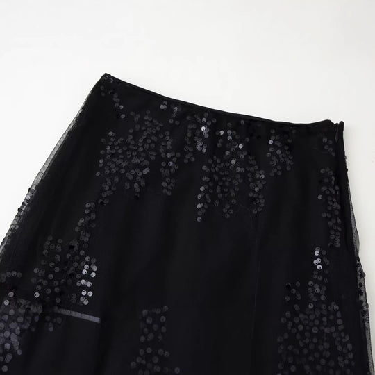 Damen Maxirock aus Tüll mit Paillettenbesatz und innenliegendem Mini-Futter Shop Nory
