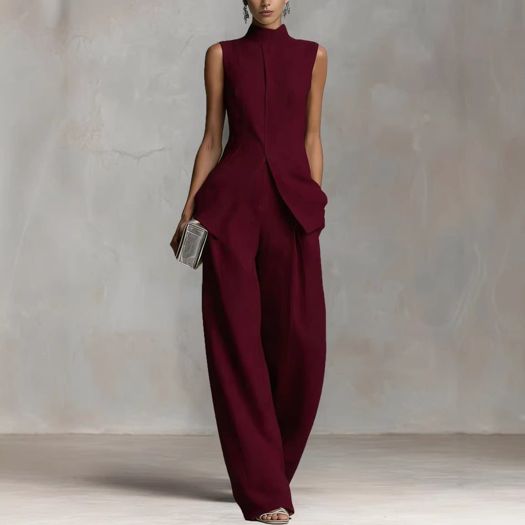 Damen Eleganter suit mit hochgeschlossenem Kragen und weitem Bein
