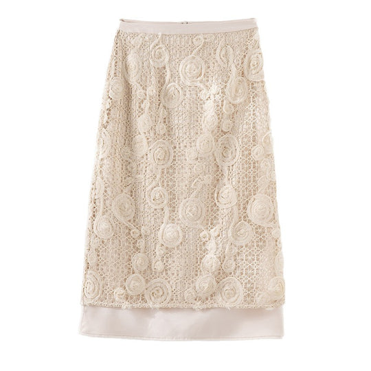 Damen Spitzen-Midirock mit floraler Häkelspitze und blickdichtem Futter Shop Nory