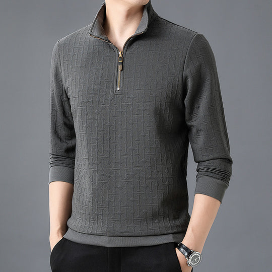 Herren Struktur-Jacquard Troyer mit kurzem Reißverschluss und Stehkragen Shop Nory