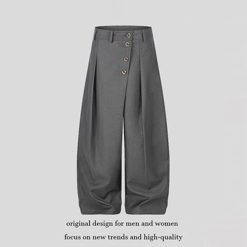 Damen Weite Palazzo-Hose mit hoher Taille, Bundfalten und asymmetrischer Knopfleiste Shop Nory