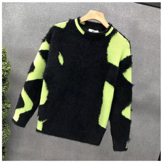 Unisex Flauschiger Oversize-Strickpullover mit abstraktem Destroy-Detail und Strukturmix Shop Nory
