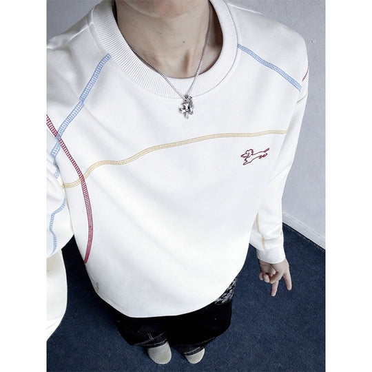 Herren Sweatshirt mit farbiger Ziernaht, gesticktem Hundemotiv und Rundhalsausschnitt Shop Nory