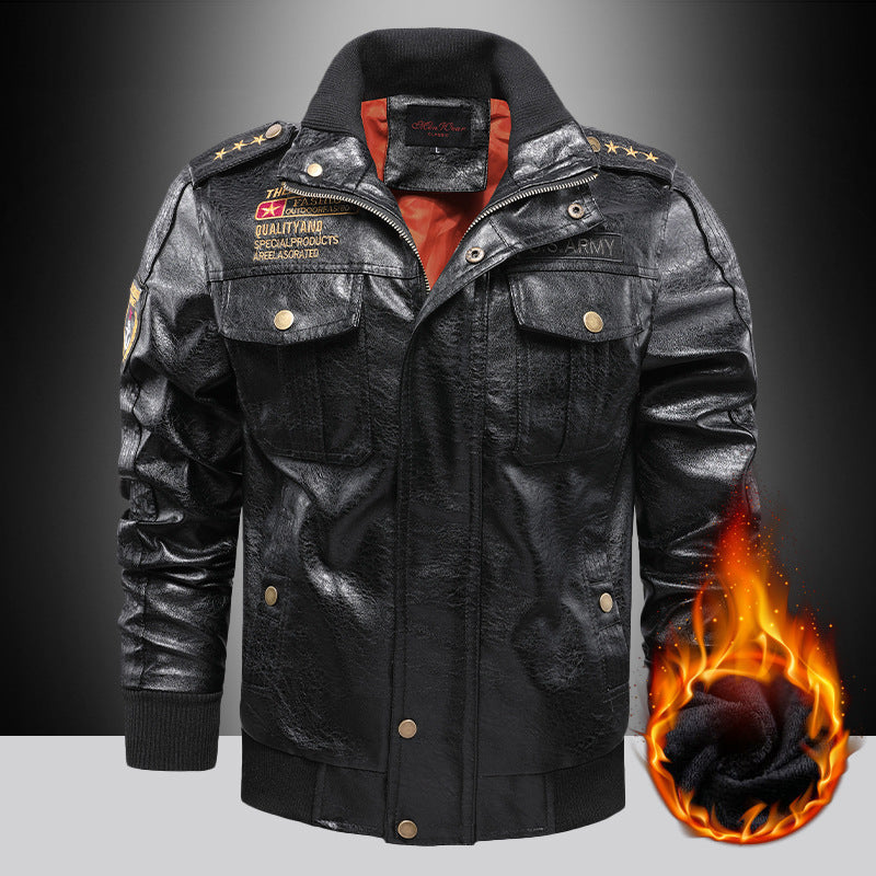 Herren isoliertes Kunstleder-Fliegerblouson im Military-Look mit Applikationen und gerippten Abschlüssen Shop Nory