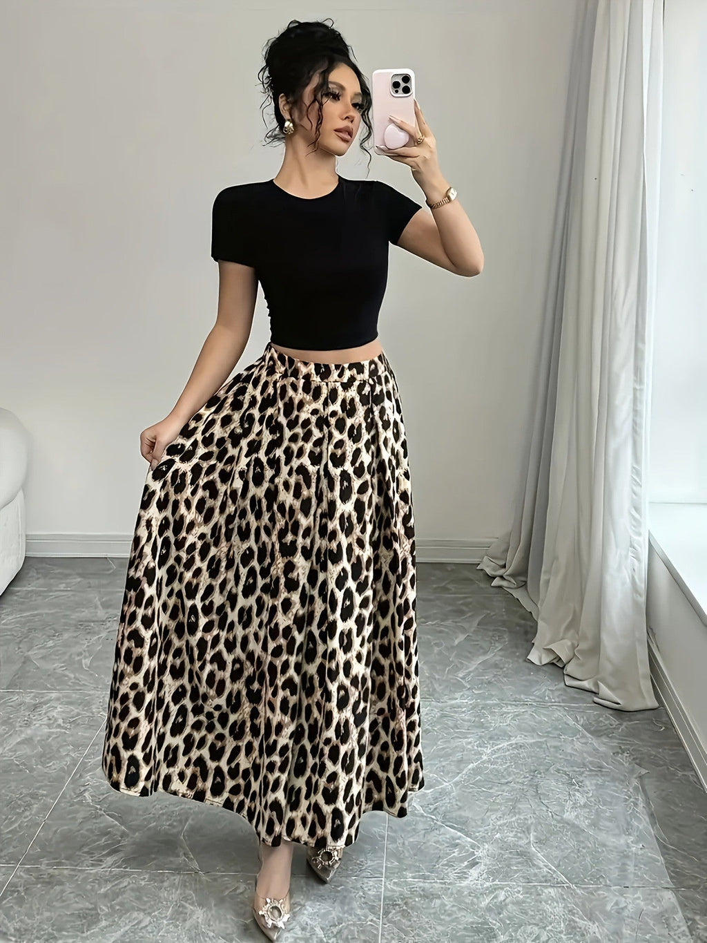 Damen Maxi-Rock mit elegantem Leo-Print und fließendem Schnitt Shopnory