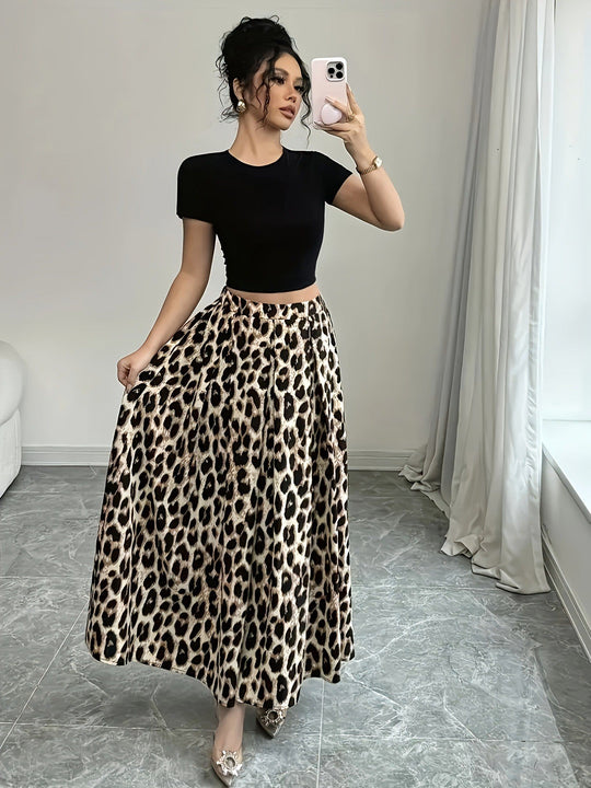Damen Maxi-Rock mit elegantem Leo-Print und fließendem Schnitt Shopnory