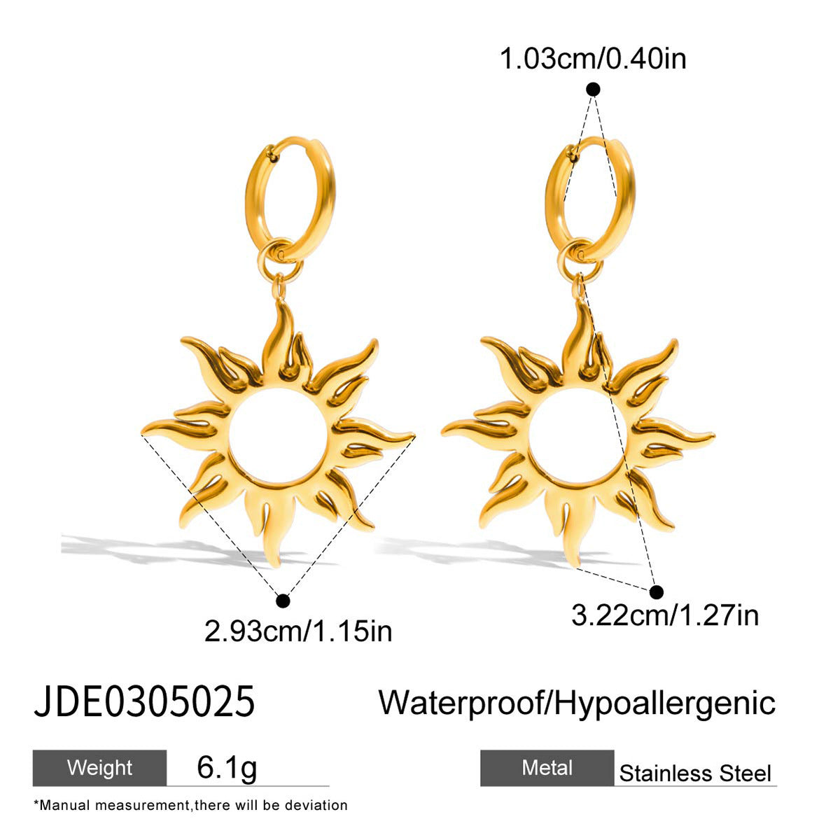 Damen Ohrhänger mit sonnenschein-inspiriertem Design aus hypoallergenem und rostfreiem Edelstahl Shop Nory
